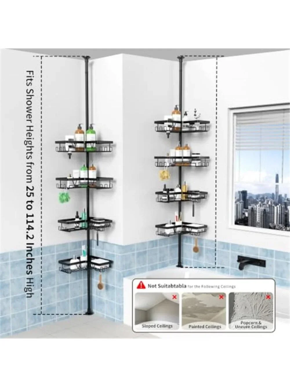 Corner Shower Caddy Tension Pole, Large Capacity Bathroom Organizer